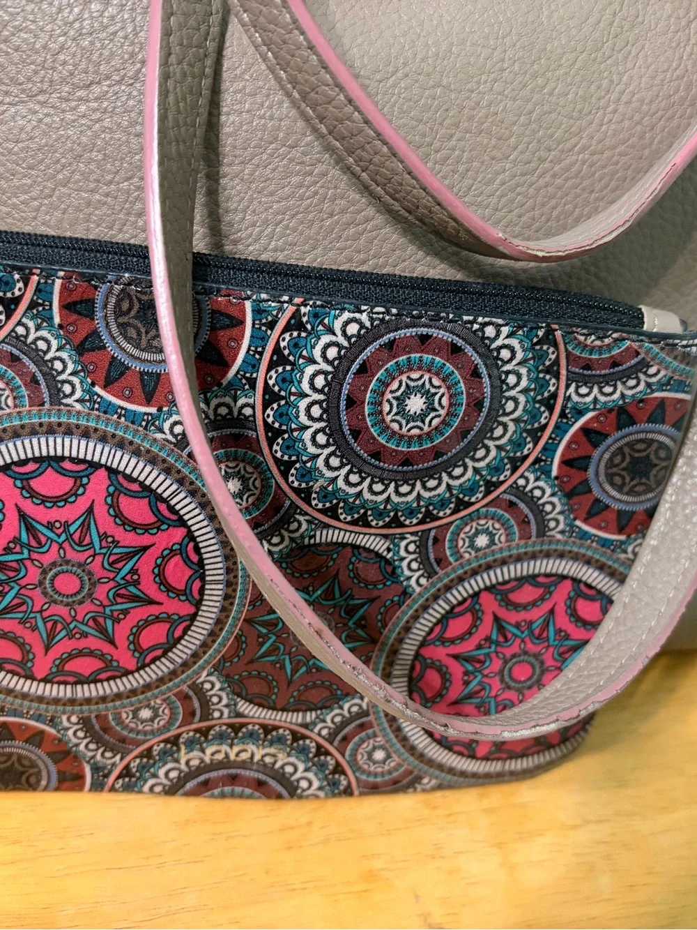 Lodis Taupe Leather Tote with Pink Trim and Matching Wristlet